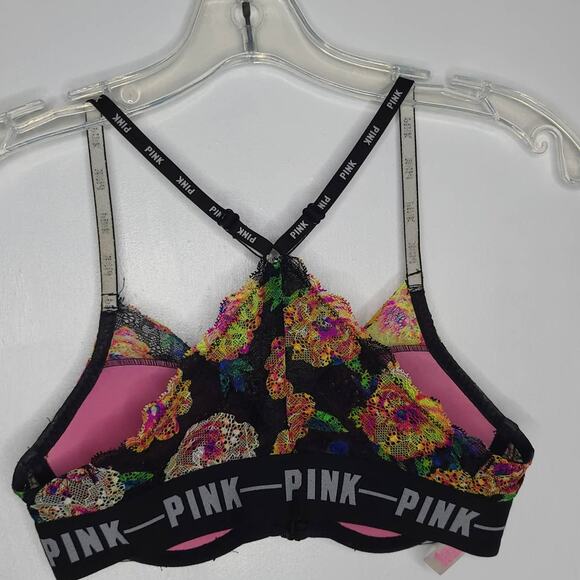 PINK Victoria's Secret Date Push-Up Bra Lace Floral Racerback Front Clasp 32C - Picture 2 of 10